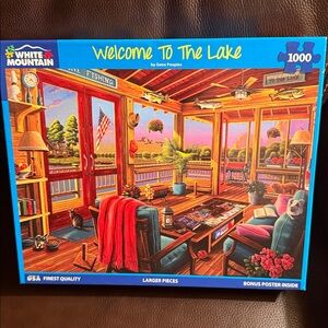 White Mountain Welcome to the Lake  Puzzle - 1000 Pieces. Has poster